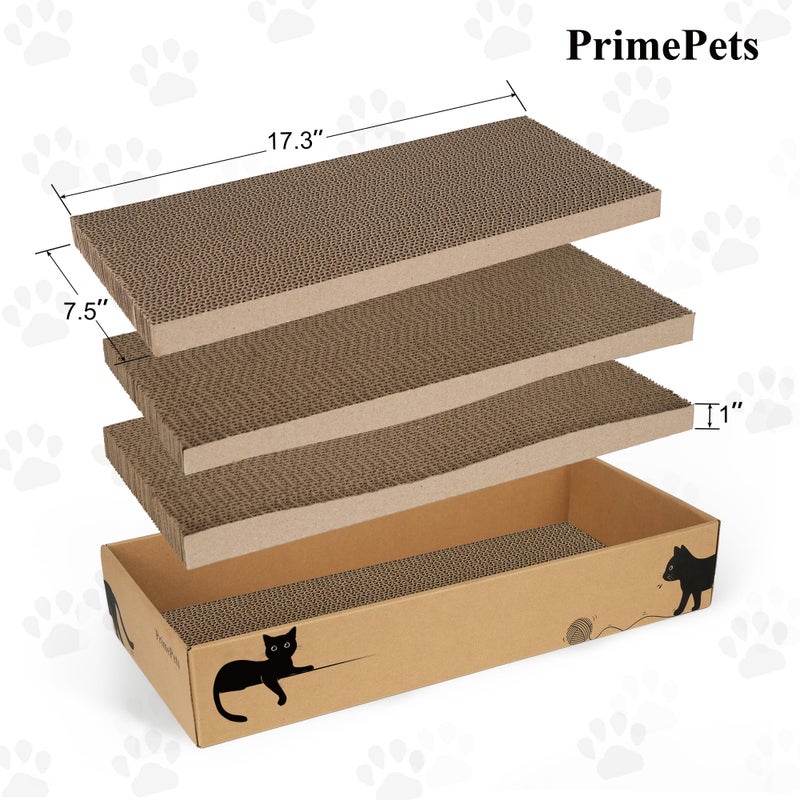 PrimePets Cat Scratcher Cardboard for Indoor Cats, 3 in 1, Cat Scratch Pad with Box, Cat Scratching Board, Reversible Corrugated, Furniture Protector, Catnip Included - Image 3